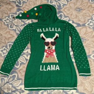 No Boundaries M 7-9 Fa La La La Llama Green Knit Ugly Sweater